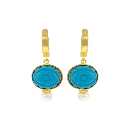 Turquoise Stone Eye Model Hoop Earrings