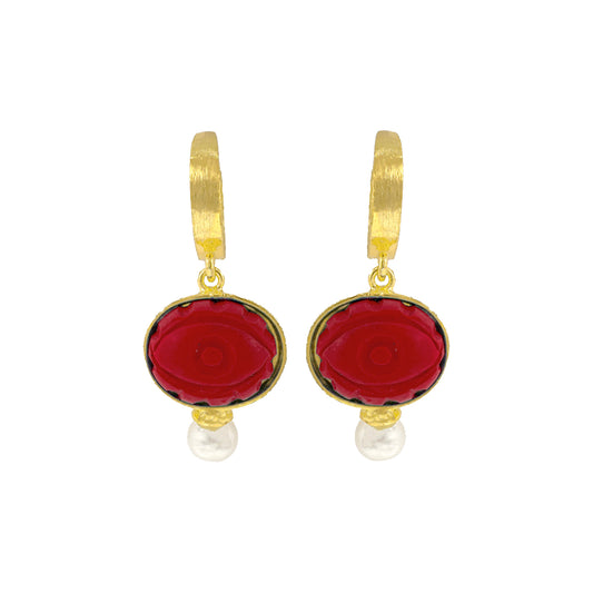 Coral Stone Eye Model Hoop Earrings