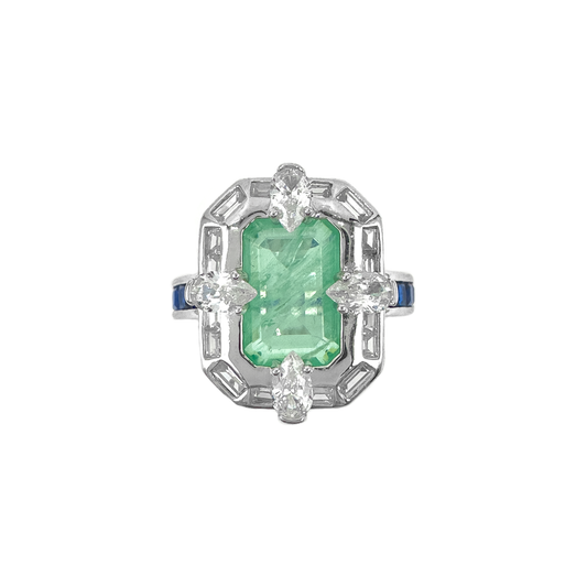 Green - White Emerald Cut Stone Ring