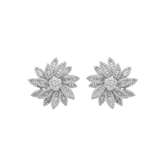 Baguette Stone Flower Design Earrings