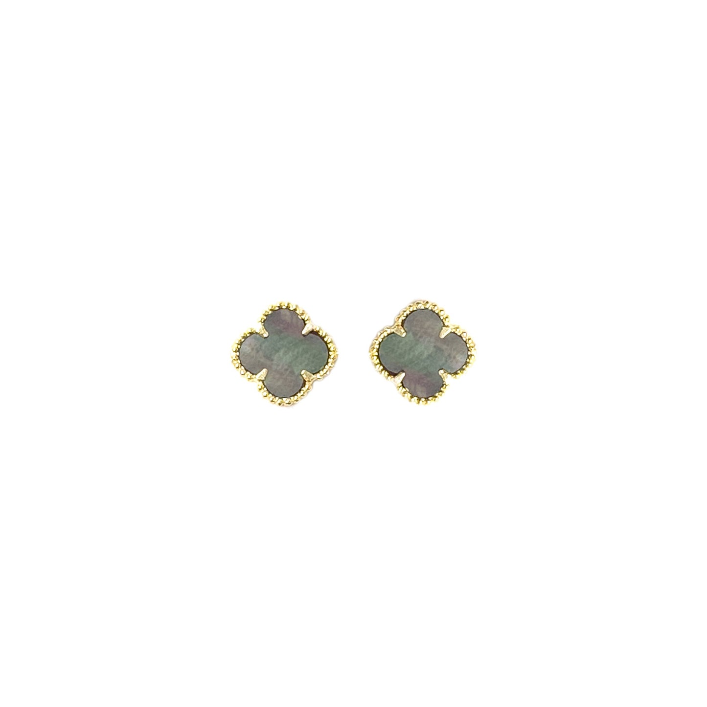 Small Anthracite Mother of Pearl Clover Earrings