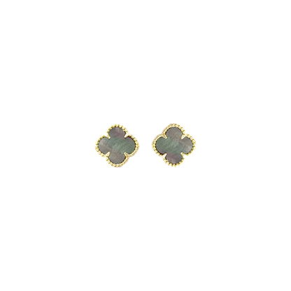 Small Anthracite Mother of Pearl Clover Earrings