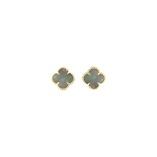 Small Anthracite Mother of Pearl Clover Earrings