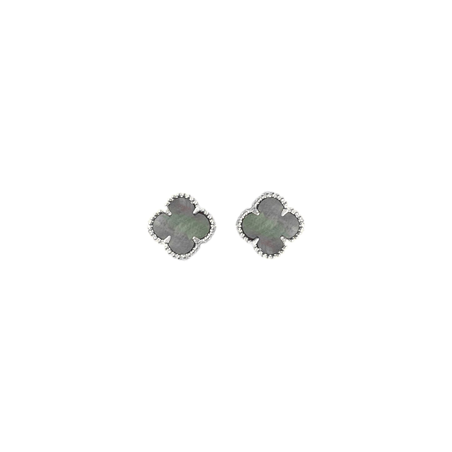 Small Anthracite Mother of Pearl Clover Earrings