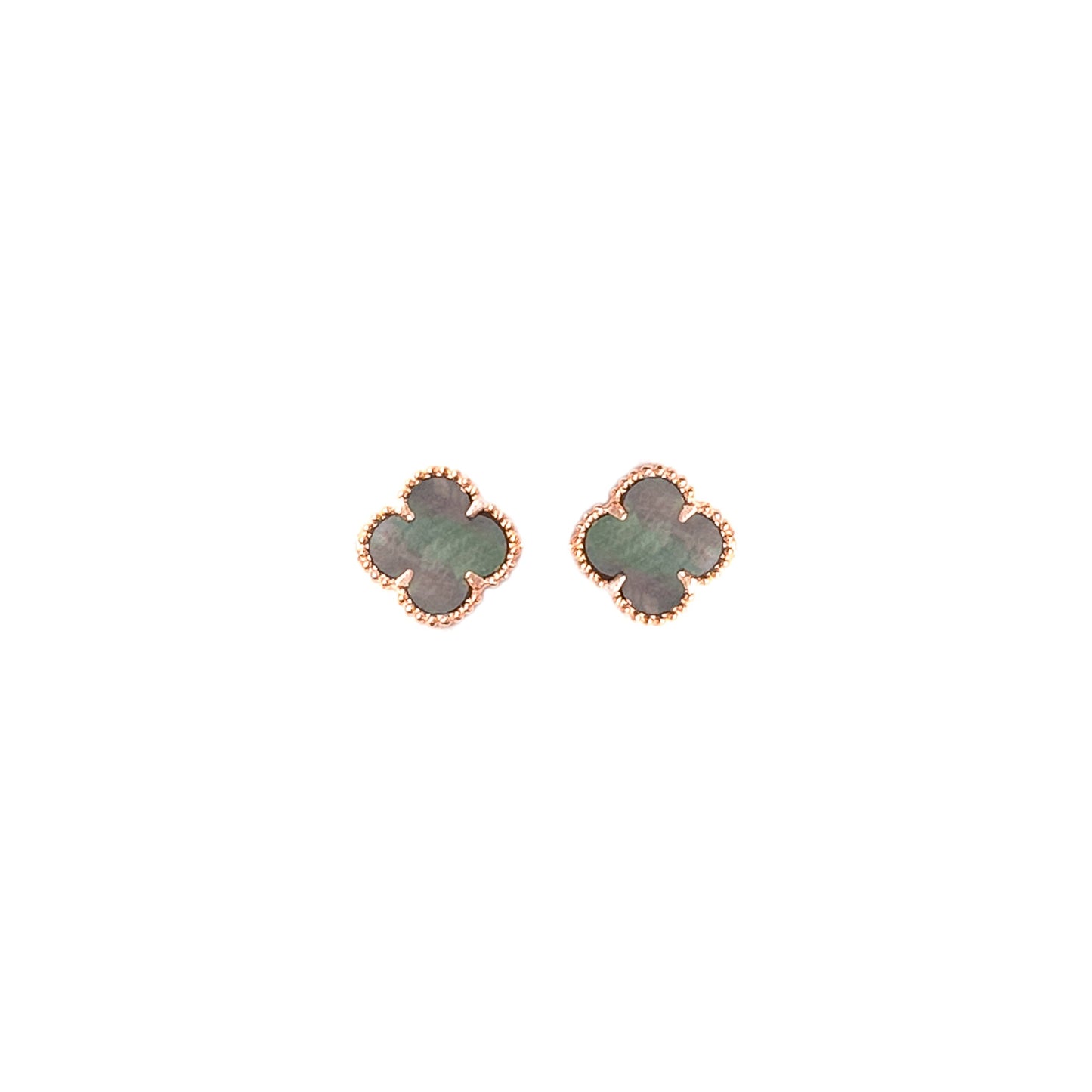 Small Anthracite Mother of Pearl Clover Earrings