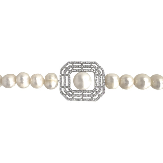 Octagonal Clasp Pearl Bracelet