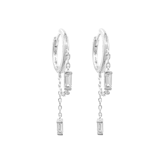 Chain Baguette Stone Hoop Earrings