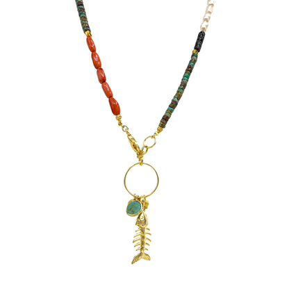 Colorful Stone Dangle Fish Necklace