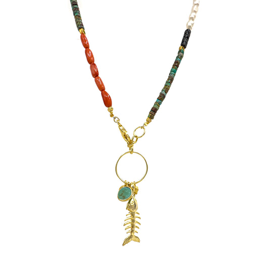 Colorful Stone Dangle Fish Necklace