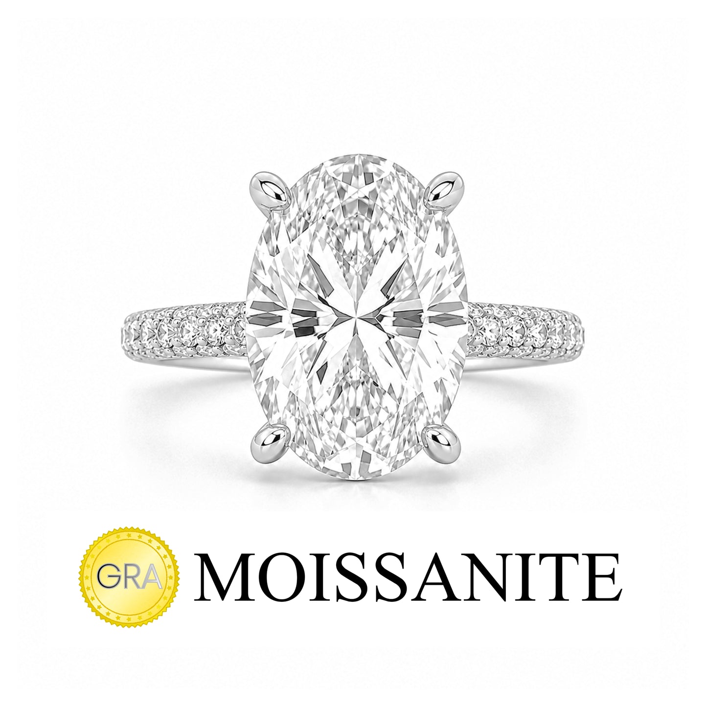 Oval Moissanite Ring with Side Stones