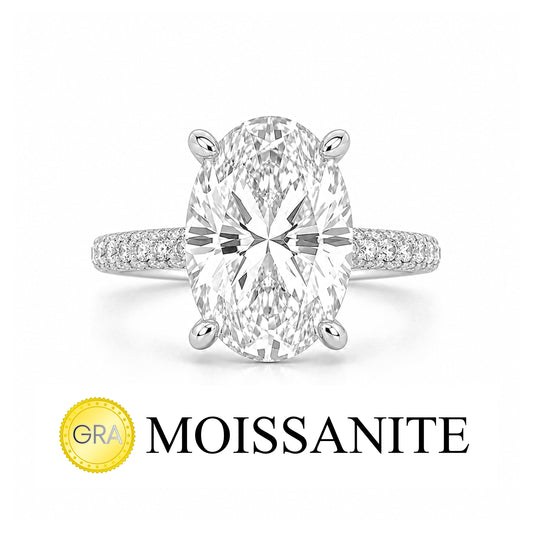 Oval Moissanite Ring with Side Stones