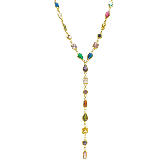 Drop Model Colored Stone Y Necklace