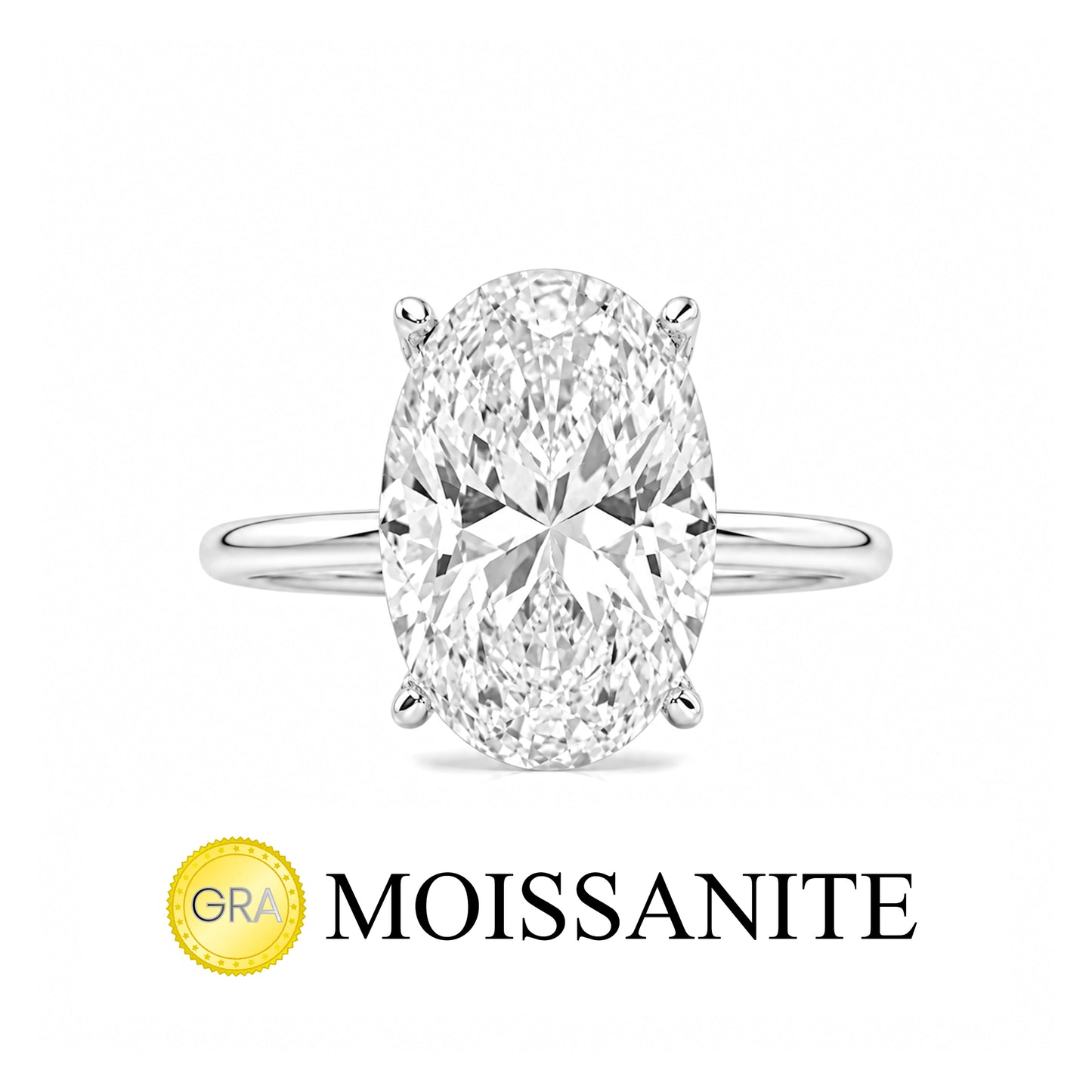 Moissanite Long Oval Solitaire Ring