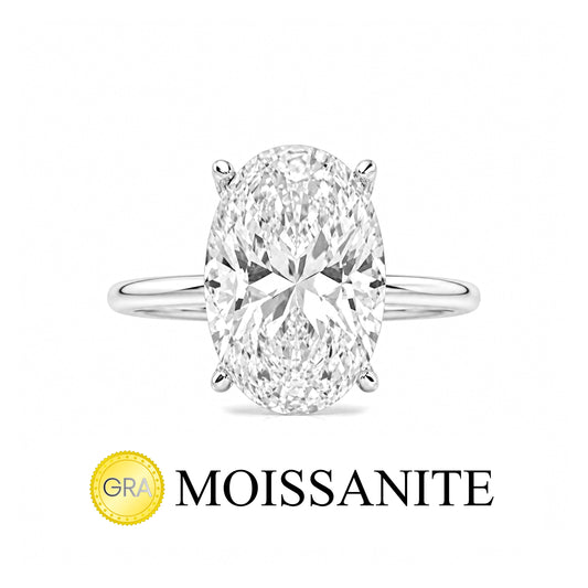 Moissanite Long Oval Solitaire Ring