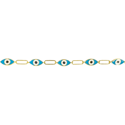 Blue Enameled Eye Paperclip Bracelet