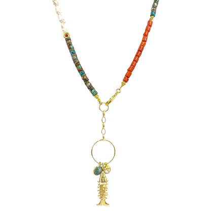 Turquoise and Coral Stone Natural Stone Necklace