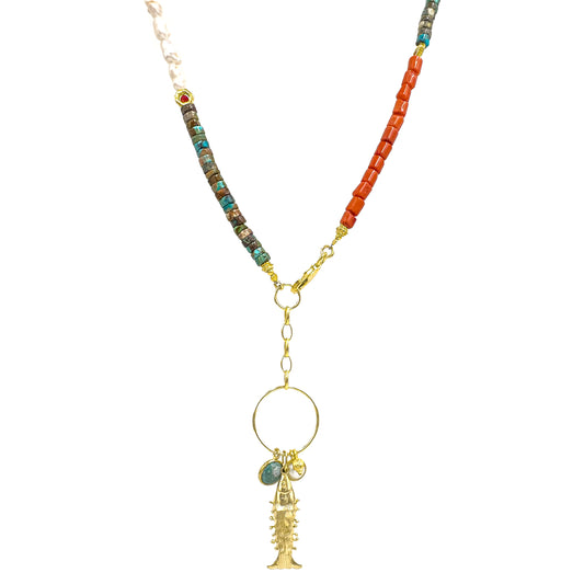 Turquoise and Coral Stone Natural Stone Necklace