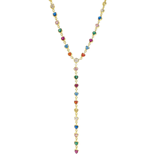Heart Model Colorful Stone Y Necklace