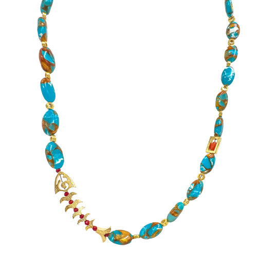 Turquoise Natural Stone Necklace with Fish Details