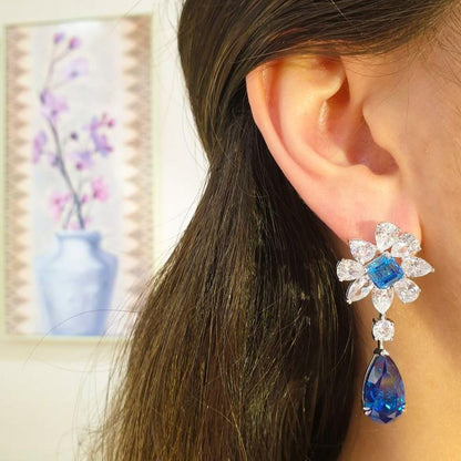 Flower Patterned Emerald Cut Earrings