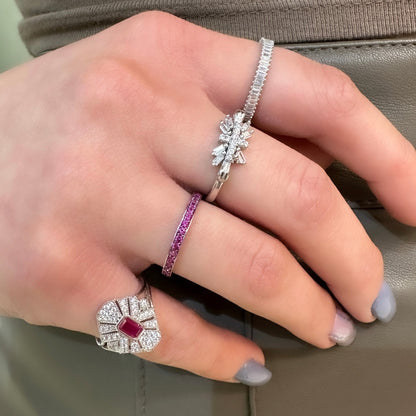 Ring with Colorful Baguette Stone in the Middle