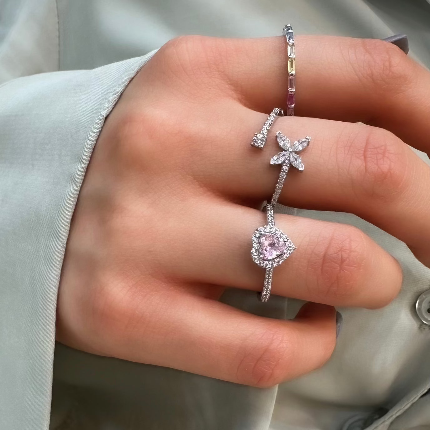 Colorful Stone Heart Ring