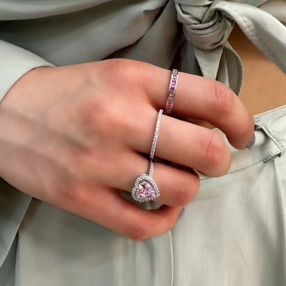 Pink Stone Large Heart Ring