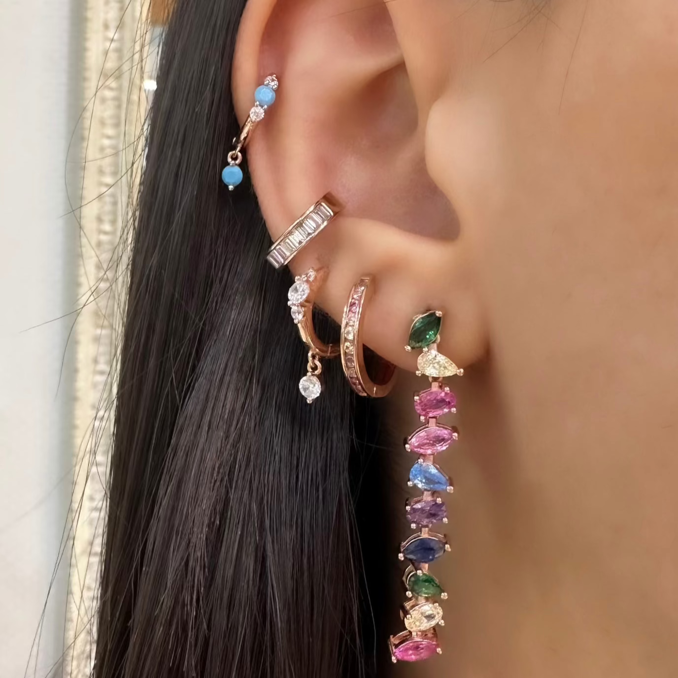 Hoop Earrings with Blue Stones