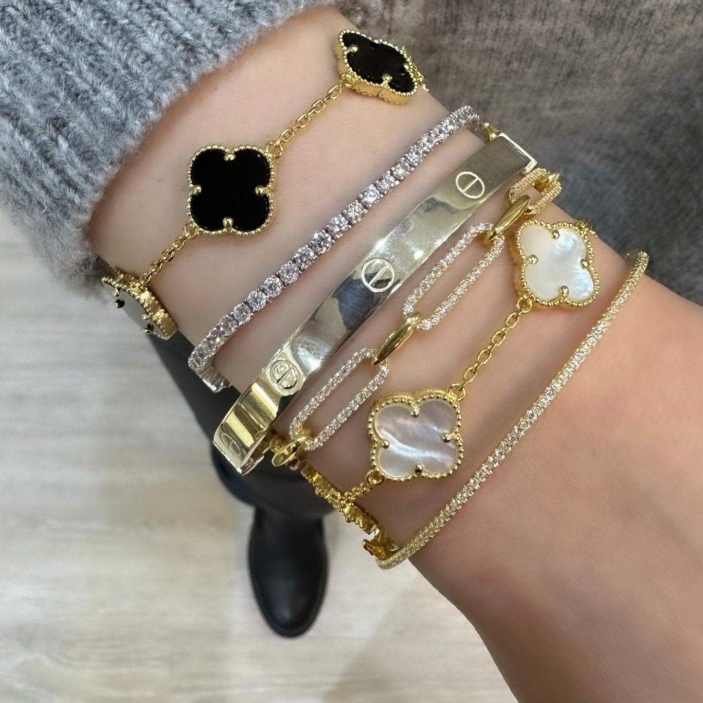 Double Sided Four Row Stone Cuff