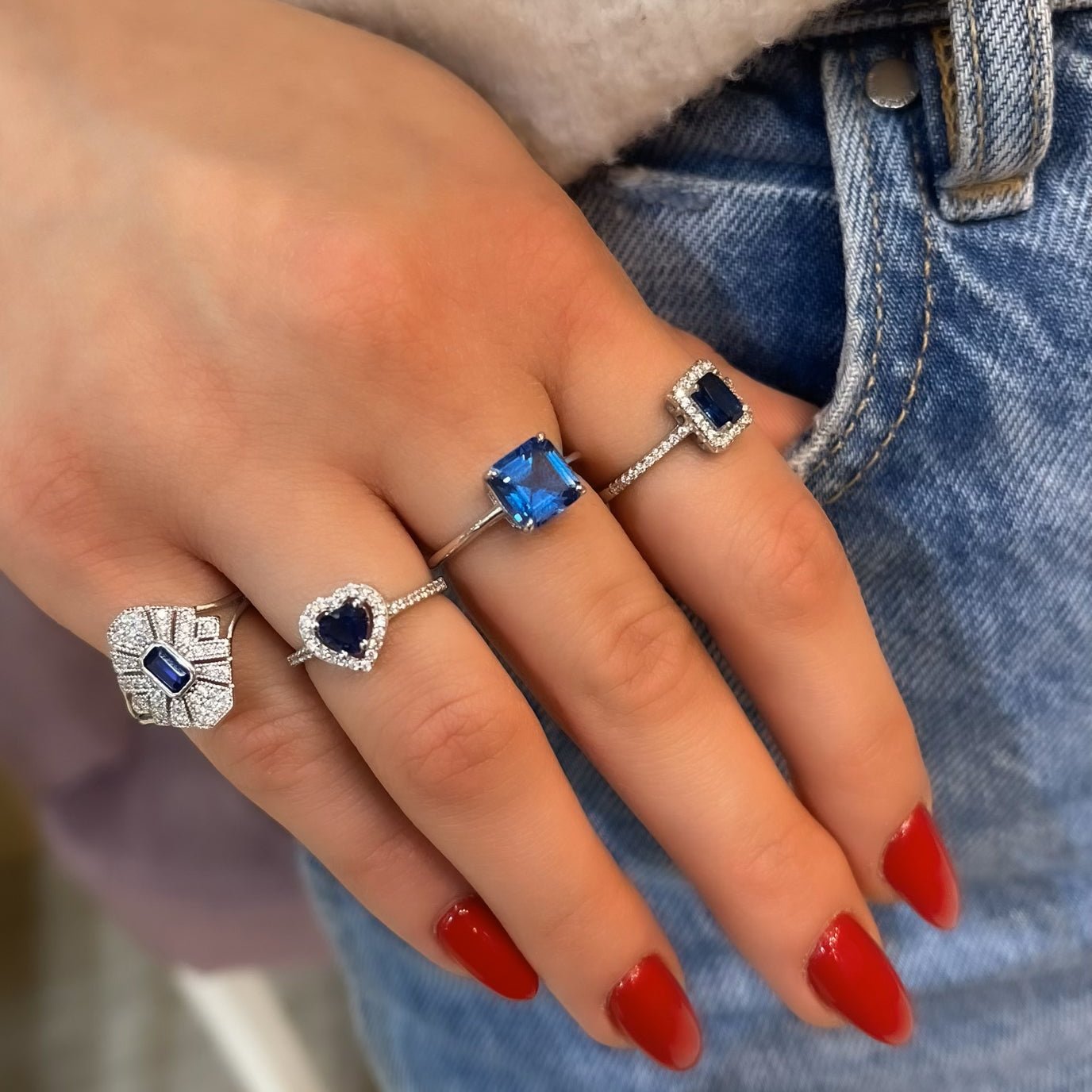 Ring with Colorful Baguette Stone in the Middle