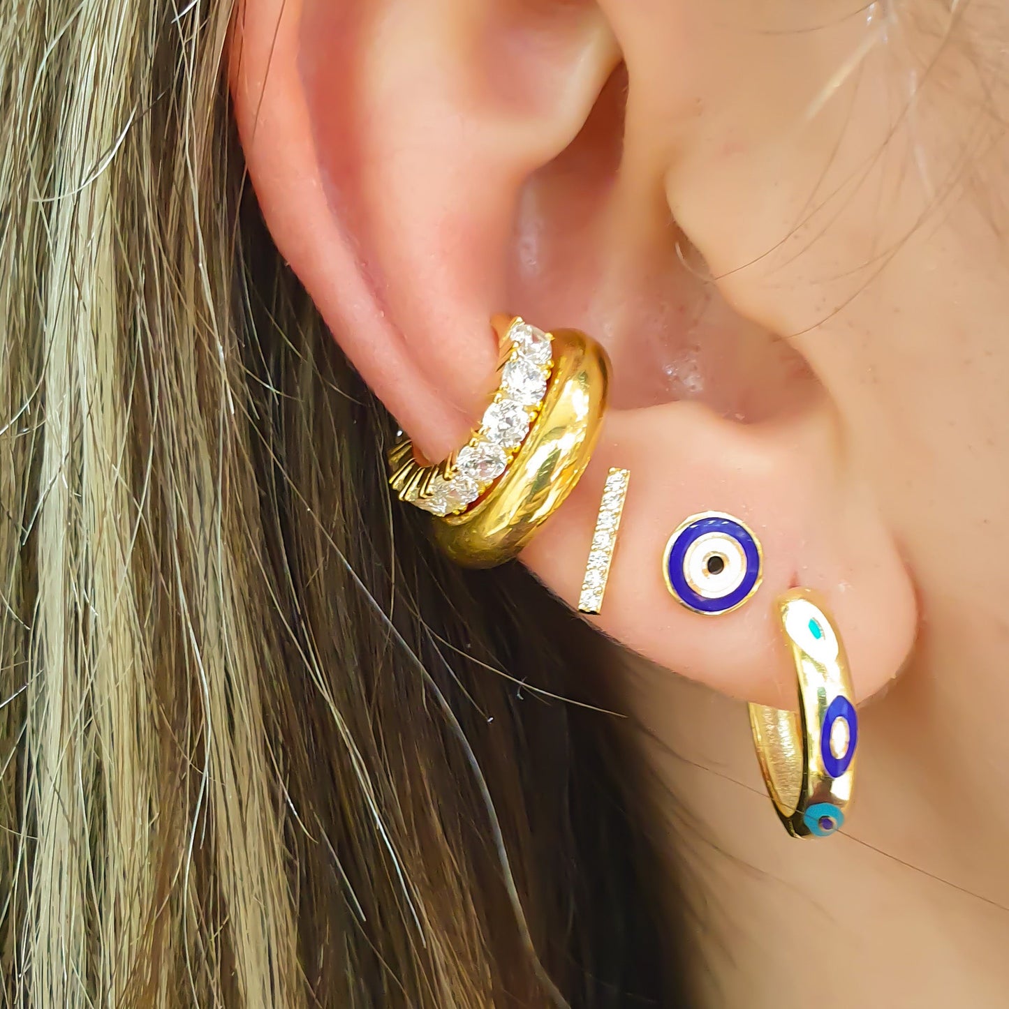 Evil Eye Domed Hoop Earrings