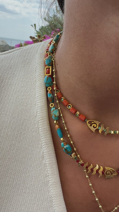 Turquoise Natural Stone Necklace with Fish Details