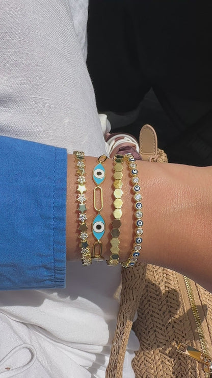 Blue Enameled Eye Paperclip Bracelet