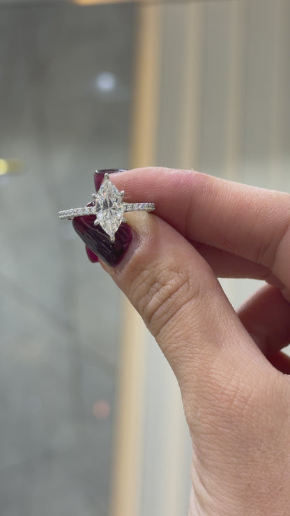 Two Carat Designer Moissanite Marquise Ring
