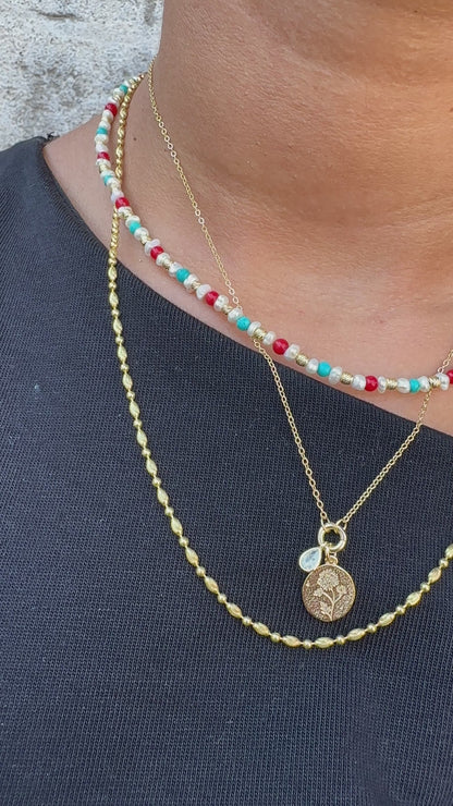 Turquoise and Coral Natural Stone Necklace