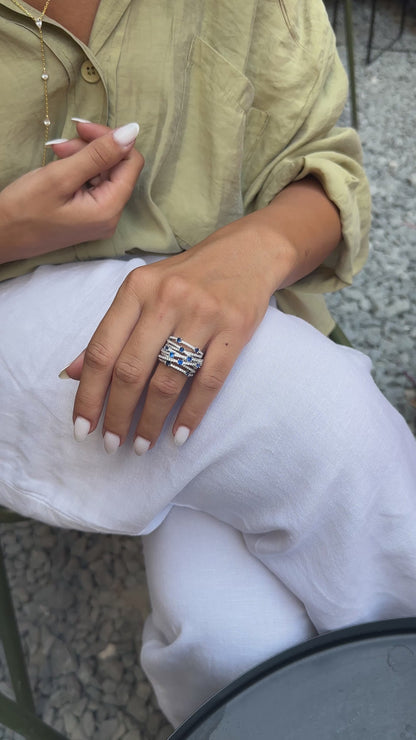 Crisscross Colorful Tiny Stone Detailed Ring