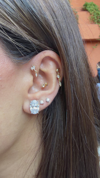 Oval Moissanite Earrings with Stone Setting