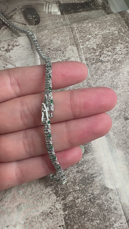 Three mm Green Stone Tennis Necklace
