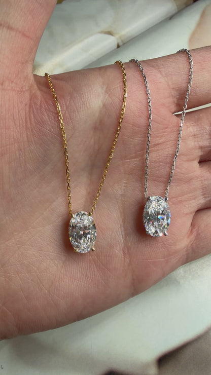 Stone Setting D-Color Oval Necklace