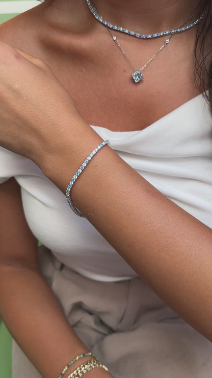 Two and a half mm Aqua Stone Tennis Bracelet