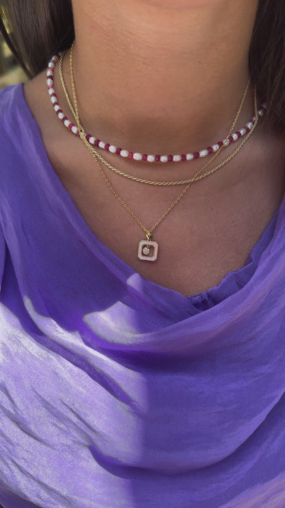 Square Stone Mother of Pearl Necklace