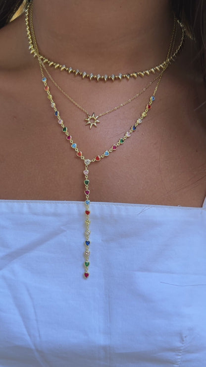 Heart Model Colorful Stone Y Necklace