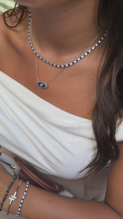 Three mm Navy Blue Stone Tennis Necklace
