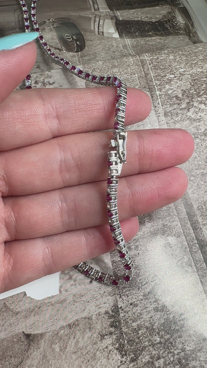 Two and a half mm Fuchsia Stone Tennis Necklace