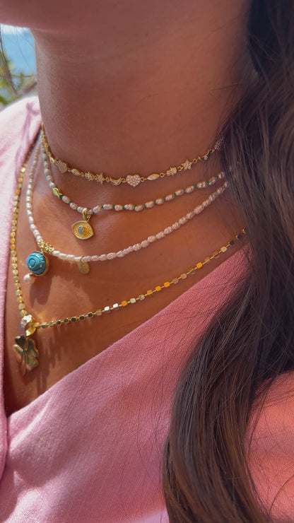 Pearl Turquoise Stone Detailed Necklace