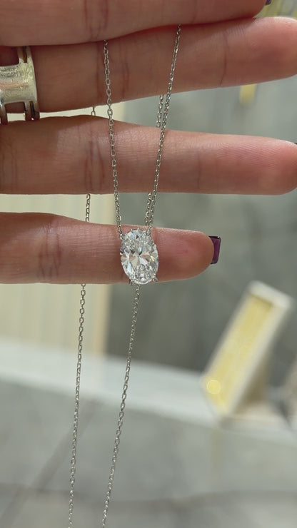 Moissanite Oval Necklace with Stone Setting