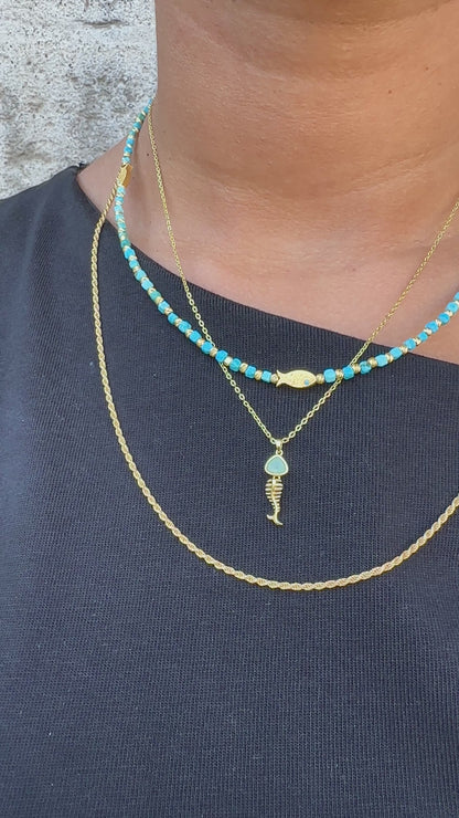 Fish Detail Turquoise Natural Stone Necklace