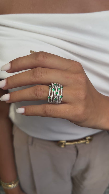 Crisscross Colorful Tiny Stone Detailed Ring