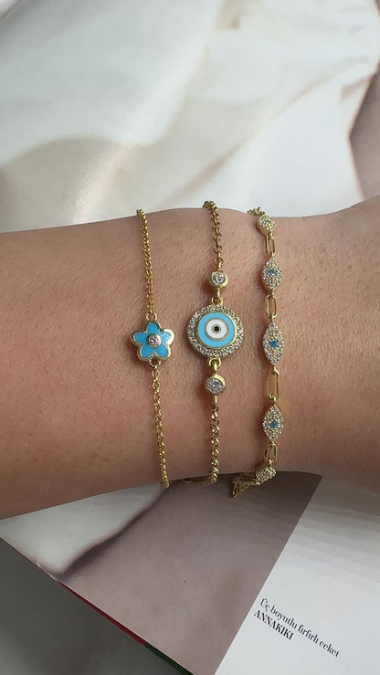 Blue Enamel Flower Bracelet
