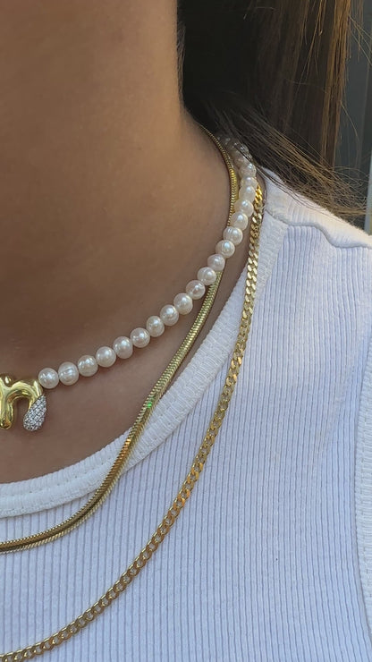 Pearl Letter Necklace With Domed Stone Detail